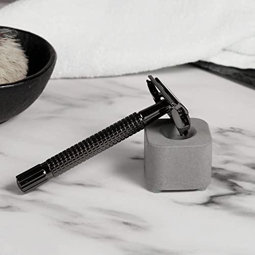 TTO Double Edge Safety Razor Long Handle with Razor Stand and 10 Blades + Mini Cleaning Brush Manual Wet Shaving Gift Set