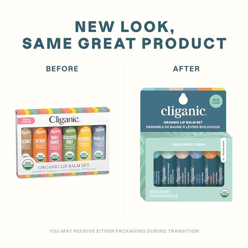 Cliganic Organic Lip Balm Set (4 Packs of 6 Tubes), 100% Natural Moisturizer for Cracked & Dry Lips