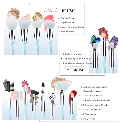 Makeup Brushes - 15pcs makeup brush set (Aquamarine)
