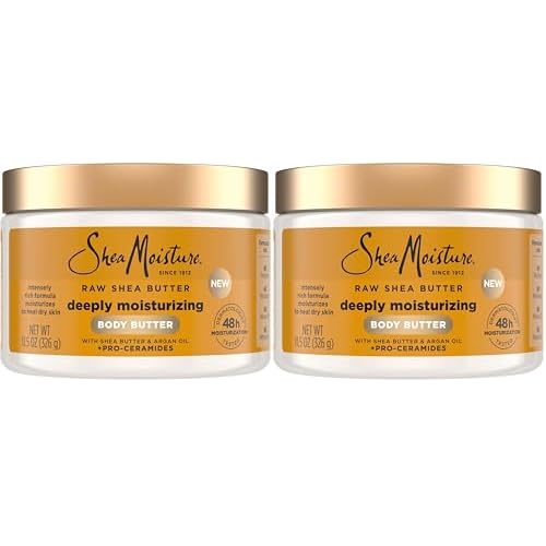 SheaMoisture Deeply Moisturizing Body Butter with Raw Shea Butter, Argan Oil and Pro-Ceramides, Rich Hydration & Healing of Dry Skin, 48H Moisturizing 11.5 oz, (Pack of 2)