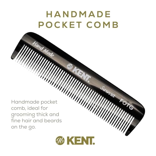 Kent FOT Black Graphite Fine Tooth Beard Comb - 4.5" Handmade Pocket Travel Comb for Men - Styling Combs for Fine or Thinning Hair, Mustache and Beard Care and Hair Care Kent