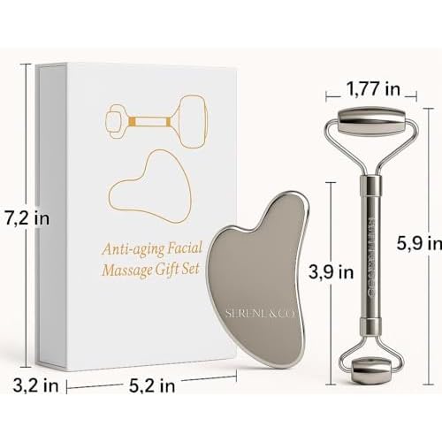 Stainless Steel Gua sha & Facial Roller Set- Facial Massage Tools for Face & Skincare Routine-Serene & Co.