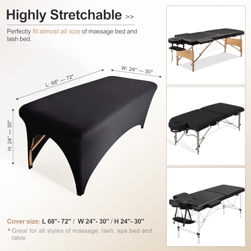 2-Piece Spa Bed Cover Professional Lash Bed Cover Stretchy Massage Table Cover Beauty Bed Protective Topper, Excellent for Lash Extension, Spa, Massage, Beauty Salon, Wax, Tattoo (Black)