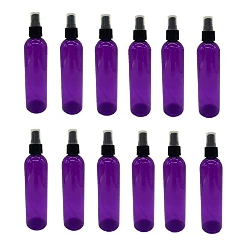 Natural Farms 12 Pack ? 8 oz -Purple Cosmo Plastic Bottles ? Black Fine Mist Atomizer - for Essential Oils, Perfumes, Cleaning Products