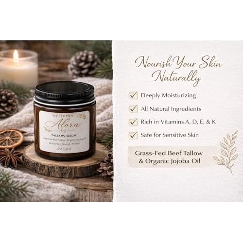 Grass Fed Beef Tallow Balm ?Tallow Moisturizer for Dry & Sensitive Skin ? Natural Face & Body Cream with Organic Jojoba Oil ? Unscented 4 oz