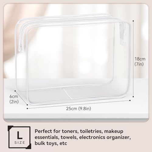 TISRATOK 16 PCS Clear Makeup Bag, Travel Essentials Toiletry Bag, Transparent PVC Cosmetic Organizer Toy Storage Pouch for Women Men - WHITE,Large