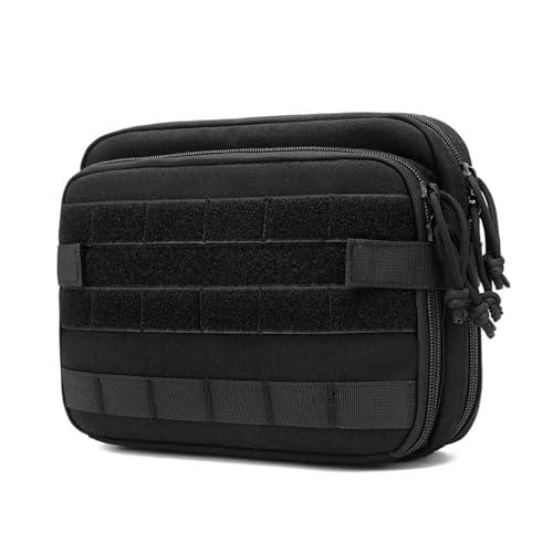 Black Tactical Toiletry Bag for Men Heavy-Duty Polyester Travel Organizer with Large Capacity Water-Resistant Compact Portable Shaving Bag Multiple Compartments for Military Camping Outdoor Bathroom