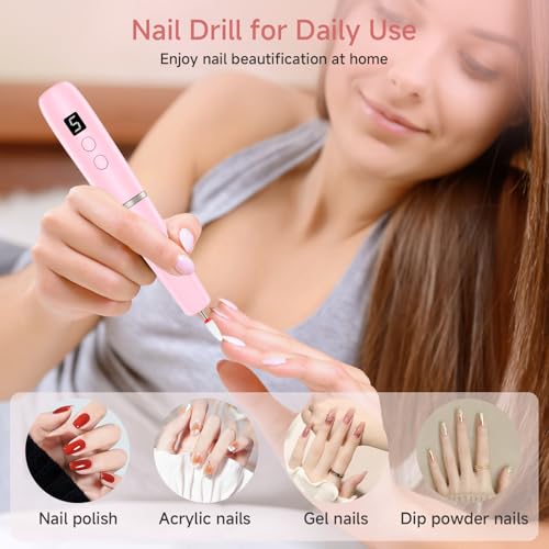 Electric Nail Filer, Professional Nail Drill Kit, Electric Nail Drill Kit, Portable File for Acrylic Gel Nails, Cordless Nail File Electric Manicure Pedicure Tools with Drill Bits for Home Salon