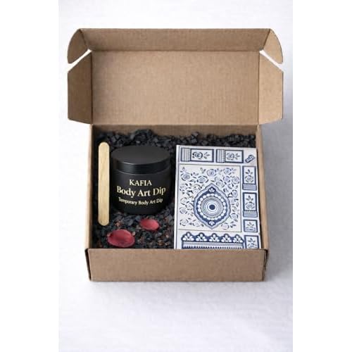 KAFIA Body Art Stencil Kit, Temporary Body Art, 50gm Brown Dip, 2 Stencil Kits, Includes Stick and Instruction Card