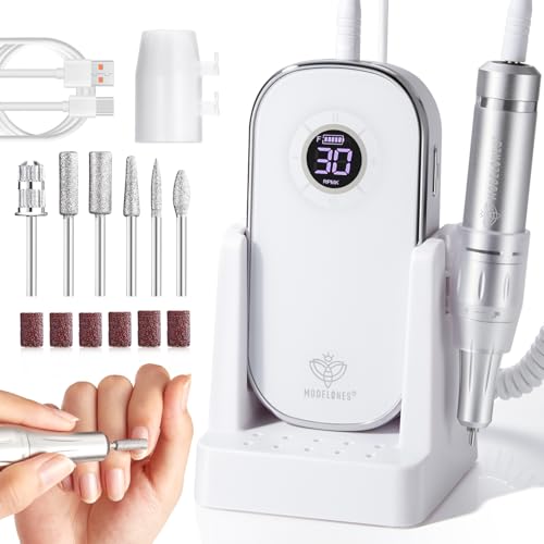 Modelones Professional Electric Nail Drill, 42000 RPM Portable Cordless Touchscreen 10h+ Runtime Rechargeable Nail Drill Kit with Storage Stand and 6 Drill Bits for Acrylic Nails Gel Removal