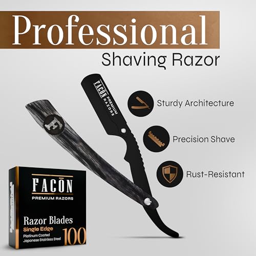 Fac?n Straight Razors for Men - Professional Barber Straight Edge Razor Kit with 100 Blades, Wooden Stainless Steel Barbero Shaver for a Smooth & Precise Shave, Premium Barber Razor for Men's Shaving