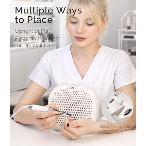 L'UGX Dust Collector Nail Tech ? Compact Nail Dust Collector Profesional with Strong Suction, 10-Speed Turbo Fan, LED Display & Low Noise Nail Dust Cleaner for Home & Salon Use-Stardust Beige