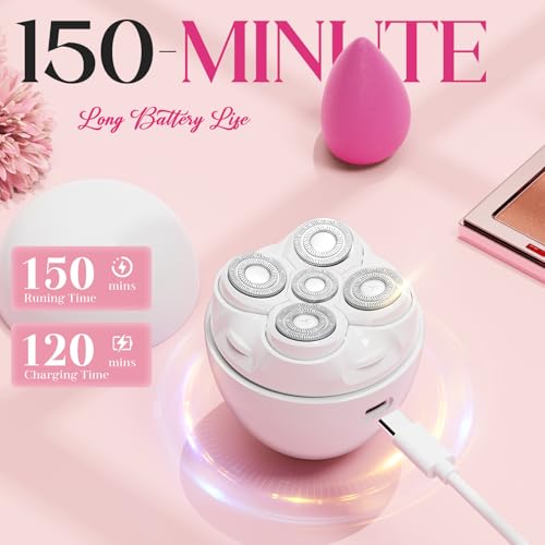 Electric Shaver for Women, 5D Floating Rotary Razor Hair Remover, Wet/Dry Face & Body Shaver for Arms, Legs and Underarms, Portable Travel Shaving Gift for Her White