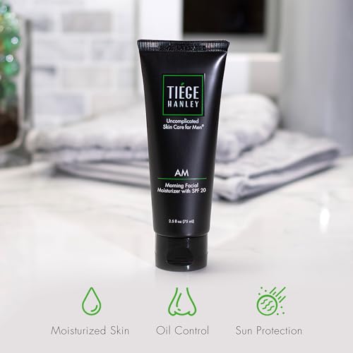Tiege Hanley Mens Face Moisturizer, Morning Facial Moisturizer with SPF 20 - Men's Face & Skin Care Cream for Long-Lasting Hydration - Promotes Even Skin Tone, Safe for Sensitive Skin (2.5 Fl Oz) (AM)
