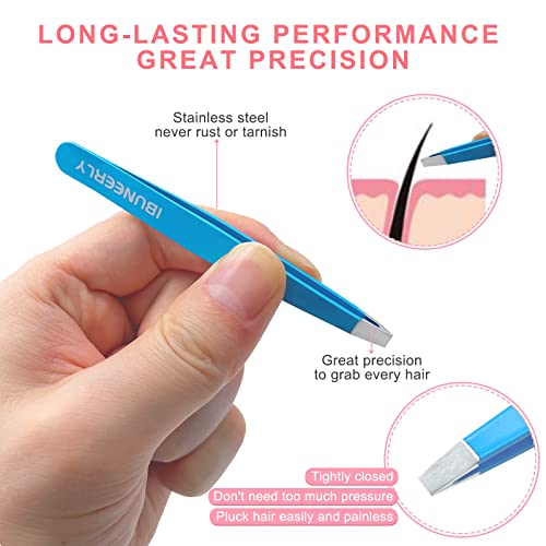 Eyebrows Tweezers Set, 4Pcs Stainless Steel Tweezers for Women with Travel Case, Great Precision for Ingrown Hair, Facial Hair and Splinter Removal