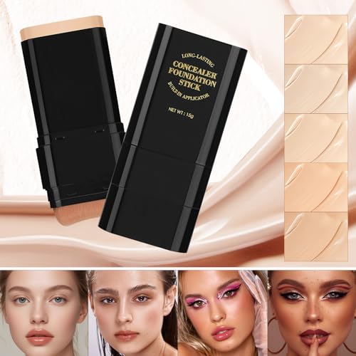 Long-Lasting Concealer Foundation Stick, Face Foundation Contour Stick, Creamy Full Coverage, Lightweight and Long-Lasting (Light Skin)