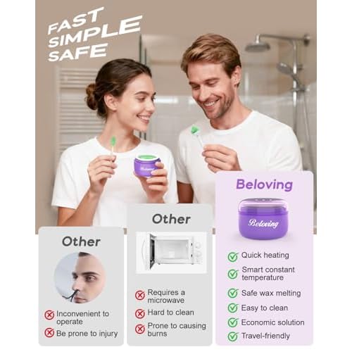 Nose Wax Kit Men, Mini Wax Warmer for Facial Hair Removal, Ear Eyebrow Waxing Kit for Women Men With 100g Beads, 10 Applicators, 10 Nose Sticks, Portable Melt Machine for Home Travel Use - Purple