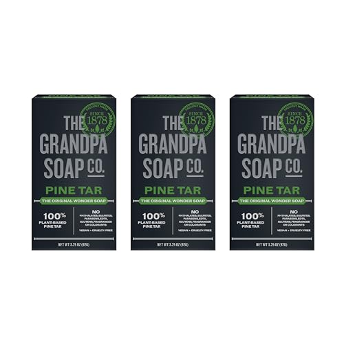 The Grandpa Soap Company Pine Tar Bar Soap for Men- Made With Pine Tar Oil, 3 in 1 Cleanser Deodorizer and Moisturizer, Dermatologist Tested, Safe for Sensitive Skin, 3.25 Oz, 3 Pack