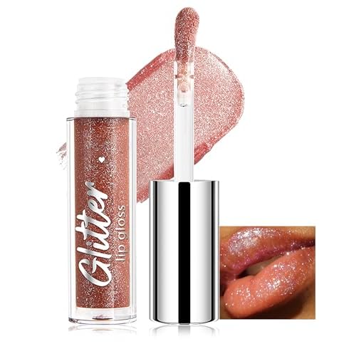 Erinde Glitter Shimmer Lip Gloss, Hydrating High-Shine Glimmer Finish & Sheer Wash Of Color Lip Oil, Non-Sticky, Moisturizing Lip Makeup, Bling Sparkle Lip Gloss Lipstick, Vegan & Cruelty-Free, 05