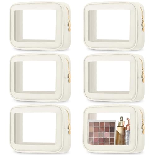 Abbylike 6 Pcs Clear Makeup Bags Mother's Day Travel Nylon Clear Cream Toiletry Bag Bulk Car Organizer Case Waterproof Toiletry Pouch with Golden Zipper for Teacher Mother Women Wedding Gift