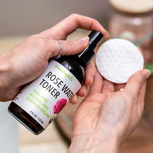 Rose Water Spray for Face - Facial Toner & Hair Mist - USDA Certified Organic - 100% Pure & Alcohol Free - 4 Oz