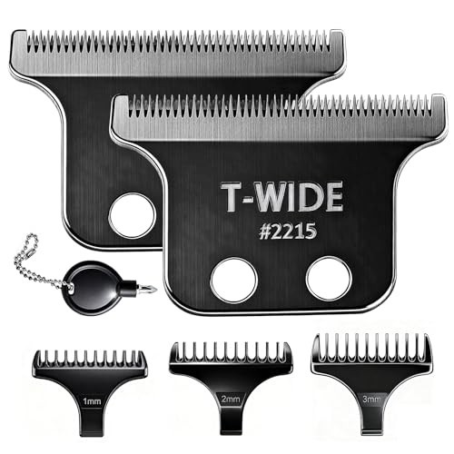 2PCS 2215 Replacement T Wide Blades Compatible with Wahl 5 Star Detailer Li Trimmer(8081) and (8171) - Adjustable Stainless-steel Zero-Gap Trimmer Blade ((2PCS-Black)