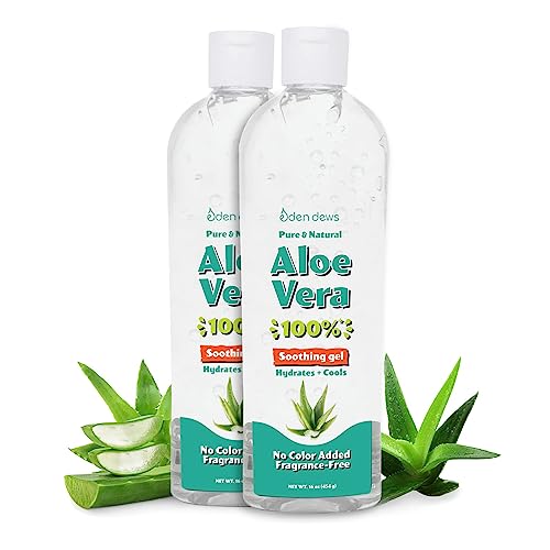 Organic Aloe Vera Gel 100% Pure, Moisturizing, Face Skin & Hair Care, Hydrating & Soothing for Dry Skin, Made in USA, Unscented, 16 oz, 2-Pack