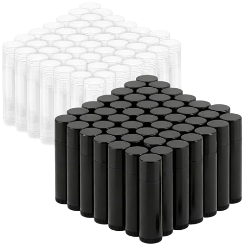 100 Pcs Empty Lip Balm Tubes Bulk Round with Caps, Twist-up Empty Plastic Chapstick Containers for DIY Lipstick Homemade, 5g, BPA Free, Clear and Black