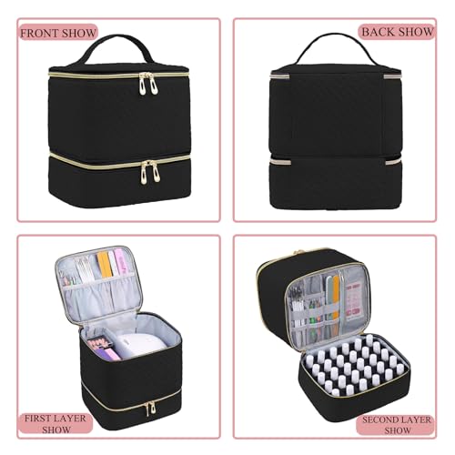 Nail Polish Organizer, Nail Polish Storage Holds 30 Bottles & Nail Lamp, Double Layer Nail Bag Organizer Case, Portable Nail Polish Holder for Nail Tech Travel & Manicure Kit