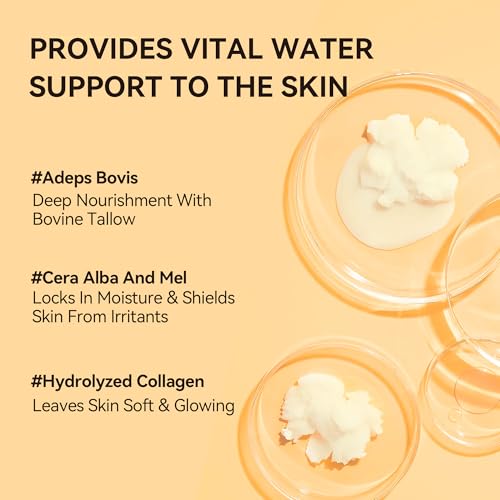Beef Tallow Moisturizer for Skin, Grass Fed Beef Tallow for Face and Bady with Organic Raw Honey and Beeswax, Tallow and Honey Balm for Deep Nourishment Dry Skin (60ml/2.1fl.oz)