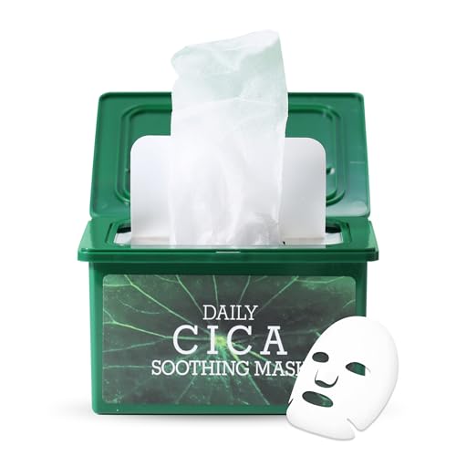 tenzero Daily Cica Soothing Mask (30 Sheets), Calming, Redness Soothing & Hydrating Face Mask, For Sensitive Skin with Centella Asiatica, Plant-based Cellulose Mask, For Daily Use, Korean Skincare