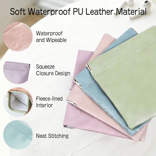 Layway 4 PCS Small Makeup Bag for Purse, Personalized Snap Closure Leather Organizer Pouch, Waterproof Portable Self-Closing Small Cosmetic Bags for Women Handbag Travel Coin Storage (4.72in*4.72in)