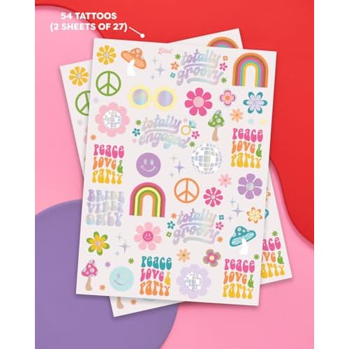 xo, Fetti Groovy Bachelorette Temporary Tattoos - 54 Foil Styles | 70's Bach Party Decoration, Bridesmaid Favor, Last Disco, Pastel Dazed Engaged