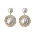 Xerling Bling Rhinestone Pearl Button Stud Earrings for Women Shiny Statement Pearl Dangle Bridal Earrings for Wedding Prom Party