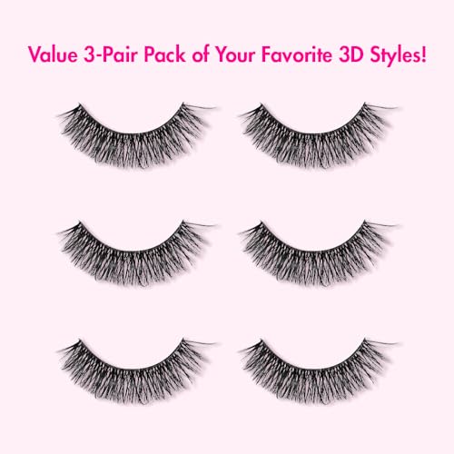 i-ENVY 3D False Lash, 3 Pairs Fluffy & Wispy Multi-Angle Volume Strip Eyelashes, DIY Lash Extension Look With Clear Band, Glamorous & Dramatic Natural Curl from 3D Collection, Easy to Apply & Reusable