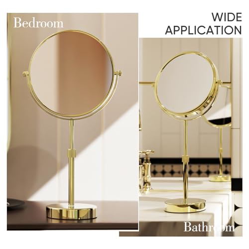 Nicesail Height Adjustable 15~19¡± Tall Table Mirror, 1X 10X Magnifying Mirror Double Sided for Makeup&Shaving, Desk Vanity Mirror Tabletop 360 Rotation of 8¡± Face, Bathroom Shiny Gold Makeup Mirror