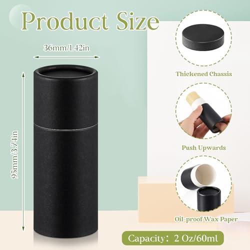 20 Pcs 2oz Empty Paperboard Deodorant Containers Kraft Cardboard Deodorant Tubes Push-up Lip Balm Tubes Solid Perfume Container Lotion Sticks Jars for DIY Homemade Cosmetic Samples(Black)