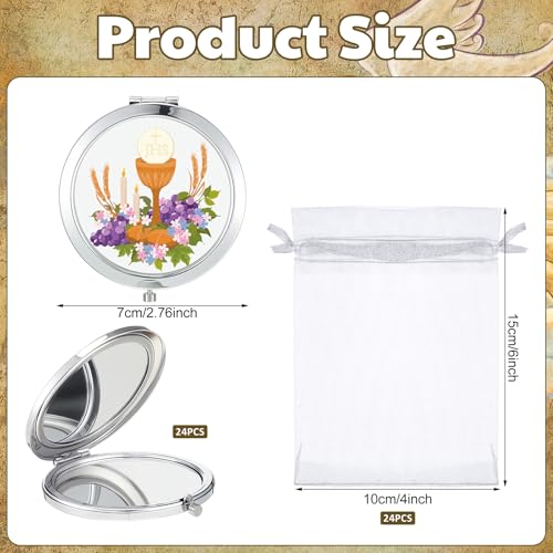 Bucherry 24 Pack Baptism Compact Mirror Favor with Organza Bags Bautizo Recuerdos De Bautizo Para Holy Spirit Baptism Compact Mirror for Christening Party Favor