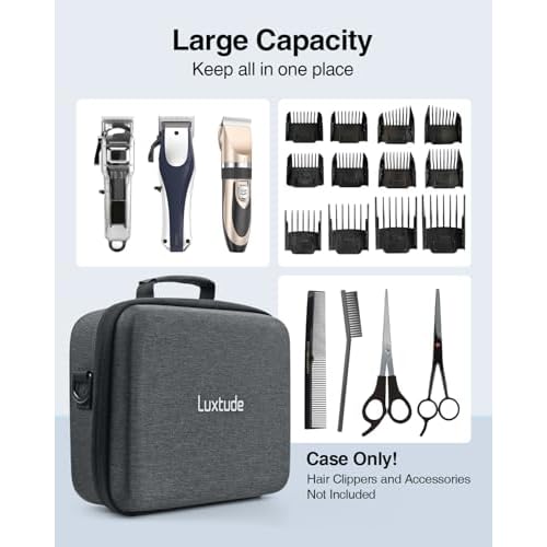 Luxtude Large Barber Case, Hard Barber Bags for Clippers and Supplies, Travel Hair Clipper Case, Clipper and Trimmer Cases with Shoulder Strap, Easy Carrying