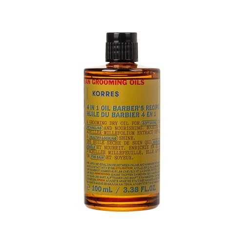 KORRES Athenian Grooming 4-in-1 Men¡¯s Care Oil, Dry Oil for Hair & Beard with Achillea Millefolium, Abyssinian, Almond & Olive Oils, Detangles, Softens, Vegan, Silicone & Paraben Free, 3.38 Fl Oz