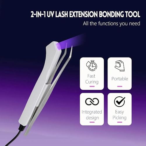 Uv Lash Lamp with Foot Pedal Portable Eyelash Extension Lamp Uv Eyelash Extension Curing Light for Nails Art US Plug Comes with Tweezers Stickers and Goggles(White)