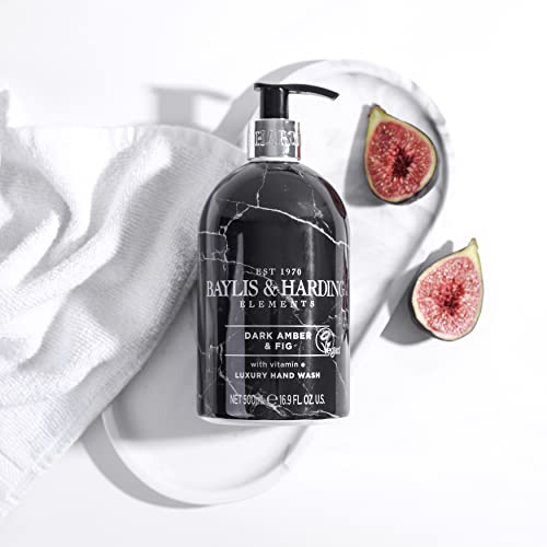 Baylis & Harding Liquid Hand Soap Wash with Dispenser, Elements, Dark Amber & Fig, 16.9oz/500ml (3-Pack)