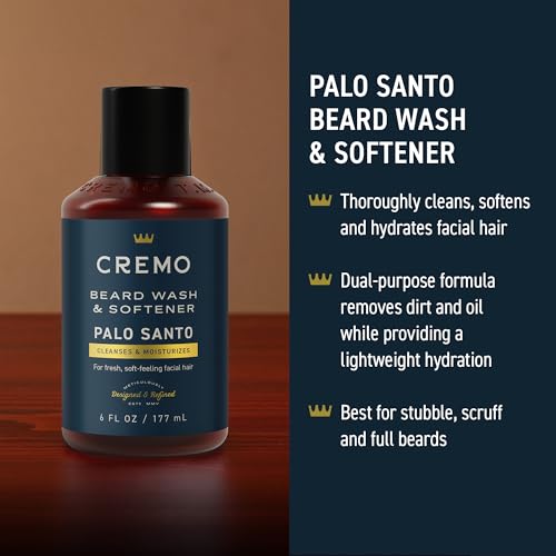 Cremo Palo Santo 2n1 Beard Wash & Softener + Deep Conditioner + Oil + Brush and Shear Set for A Full Beard Regimen