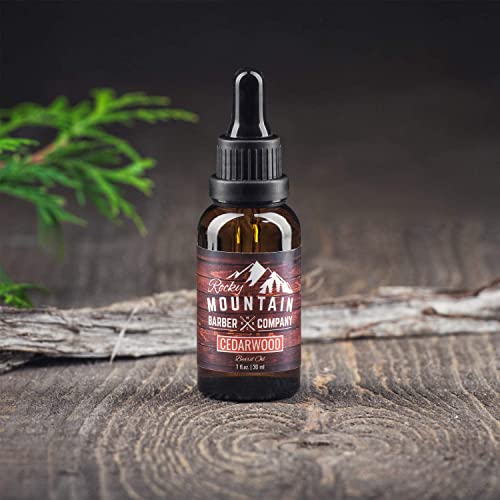 Rocky Mountain Barber Company Men¡¯s Cedarwood Beard Oil - Featuring Grapeseed Oil, Coconut Oil, Argan Oil and Real Cedarwood Essential Oil