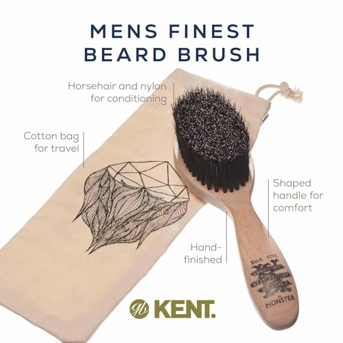 Kent Beard & Mustache Set - BRD5 Horse Hair + Nylon Bristle Brush, 81T + FOT Handmade Sawcut Combs, Pistol-Grip Wood Handle, Dry/Wet Use, Distributes Oils & Balms - Full Grooming Kit for Men
