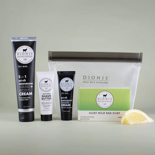 Dionis Goat Milk for Men Hand & Body Cream, Shave Butter, Hand Cream, Bar Soap & Carrying Case 5-Piece Travel Set
