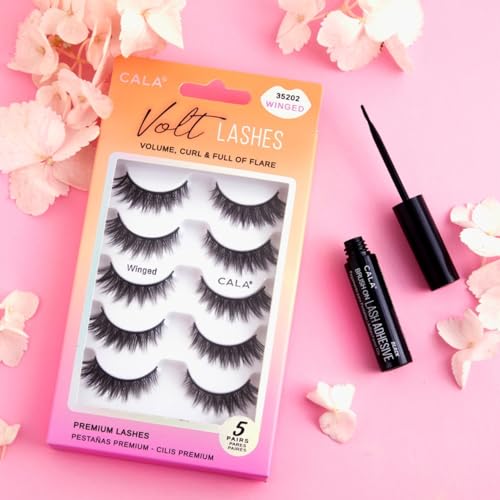 CALA Faux Mink Volt Lashes Winged (5 Pack), Medium Volume Lightweight Strip False Eyelashes, 100% Handcrafted Soft Synthetic Fibers, Cruelty-Free, Easy Apply, Contact Lens Friendly