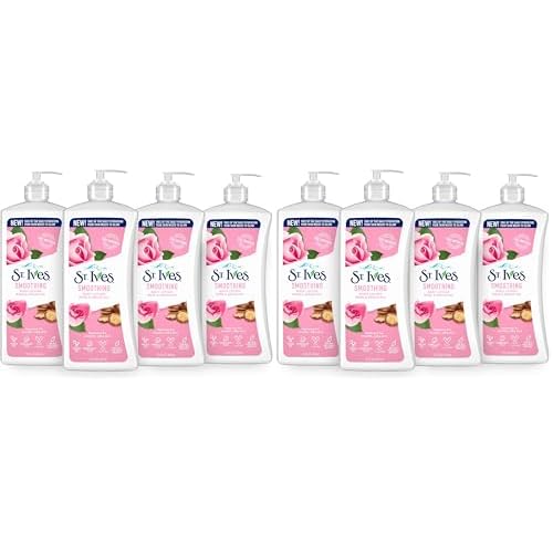 St. Ives Smoothing Hand & Body Lotion for Women with Pump, Daily Moisturizer Rose and Argan Oil for Dry Skin, Made with 100% Natural Moisturizers, 21 fl oz, 8 Pack