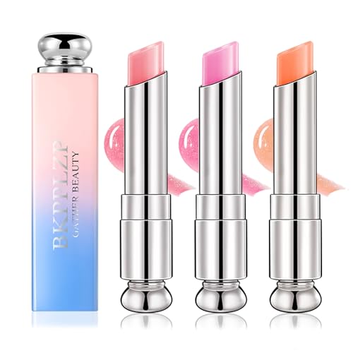 3 Pack Crystal Flower Jelly Lipstick,Magic Color Changing Lipstick,PH Clear Temperature Color Changing Lip Gloss,Lip Balm,Long Lasting Nourishing Moisturizing Lip Stick Set J