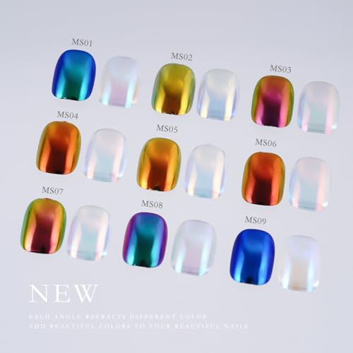 Liquid Holographic Powder Gradient Liquid Nail Aurora Powder Chrome Rainbow Mirror Effect Pigment High Gloss Metallic Gel Nail Polish for Home DIY Nail Salon Manicure 9 Colors